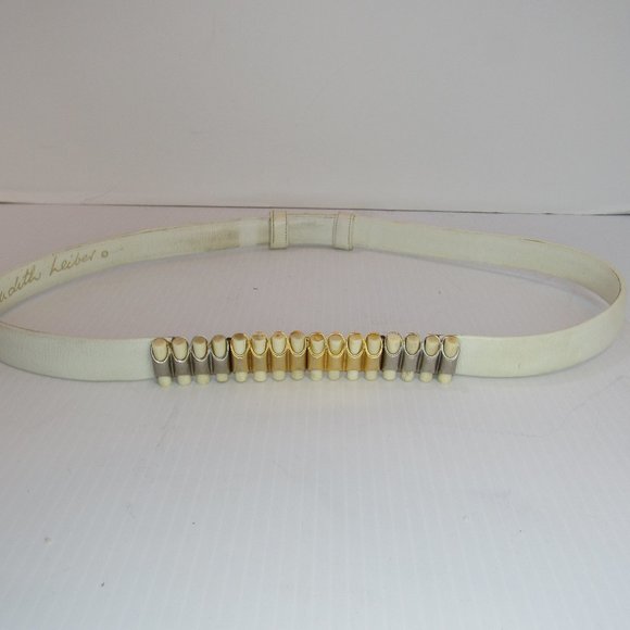 Judith Leiber Accessories - Judith Leiber White Snakeskin Bone Gold Silver Adjustable 80's Belt